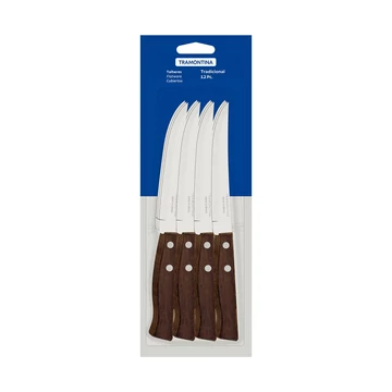 TRAMONTINA TRADICIONAL 12 DARABOS, 5"-OS STEAK KÉS SIMA ÉLŰ ROZSDAMENTES ACÉL PENGÉVEL ÉS NATÚR FA NYÉLLEL,