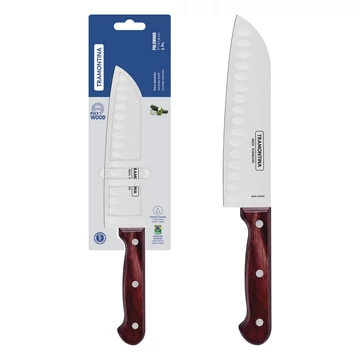 Tramontina 7"-es Santoku kés rozsdamentes acél pengével és kezelt piros polywood nyéllel