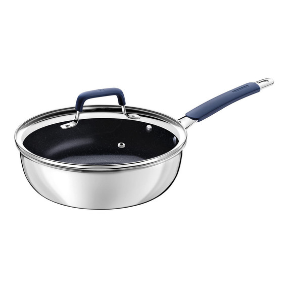 TRAMONTINA ROMAGNA ROZSDAMENTES ACÉL ÉS ALUMÍNIUM MÉLY SERPENYŐ FEDŐVEL, FEKETE KŐKERÁMIA BELSŐ BEVONATTAL, 24 CM, 3,1 L