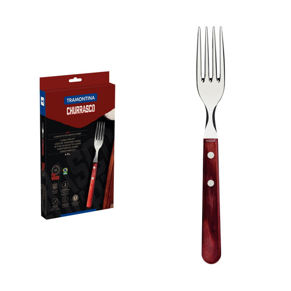 TRAMONTINA 4 DARABOS JUMBO STEAK VILLAKÉSZLET ROZSDAMENTES ACÉLBÓL, KEZELT PIROS POLYWOOD NYÉLLEL