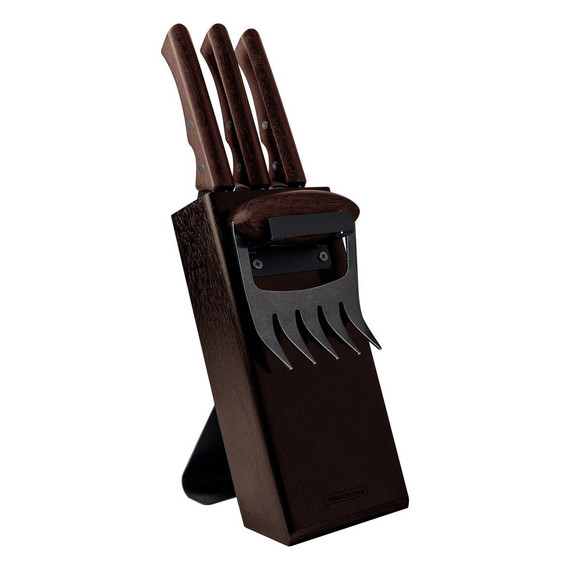 TRAMONTINA BLACK CHURRASCO 5 DARABOS GRILLSÜTŐ SZETT ROZSDAMENTES ACÉL PENGÉKKEL ÉS FA FOGANTYÚKKAL