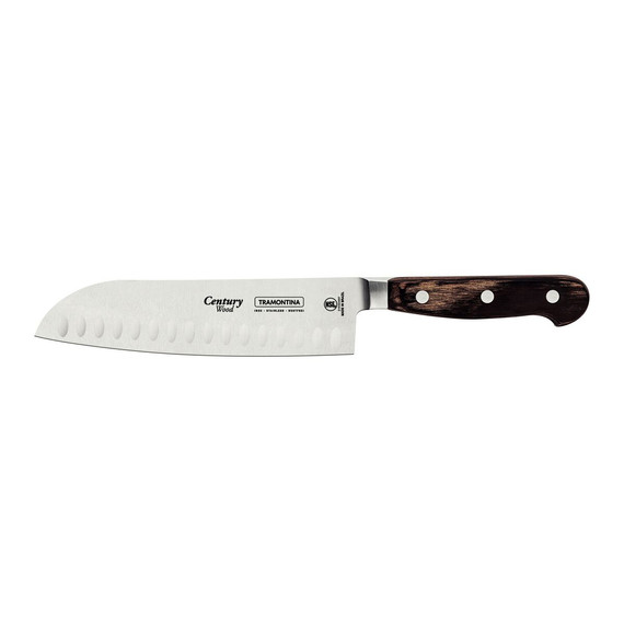 TRAMONTINA CENTURY WOOD SANTOKU KÉS ROZSDAMENTES ACÉL PENGÉVEL ÉS BARNA KEZELT FA NYÉLLEL, 18 CM