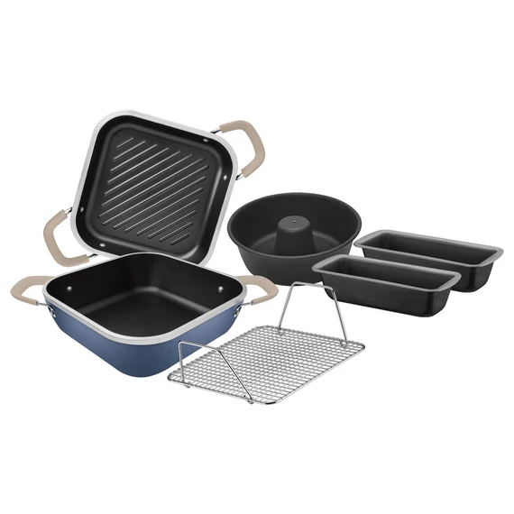 TRAMONTINA LYON 6 DARABOS KÉSZLET ELEMENTAL KÉK KOVÁCSOLT ALUMÍNIUM KÉSZLET BELSŐ ÉS KÜLSŐ STARFLON NAGY TELJESÍTMÉNYŰ TAPADÁSMENTES BEVONATTAL