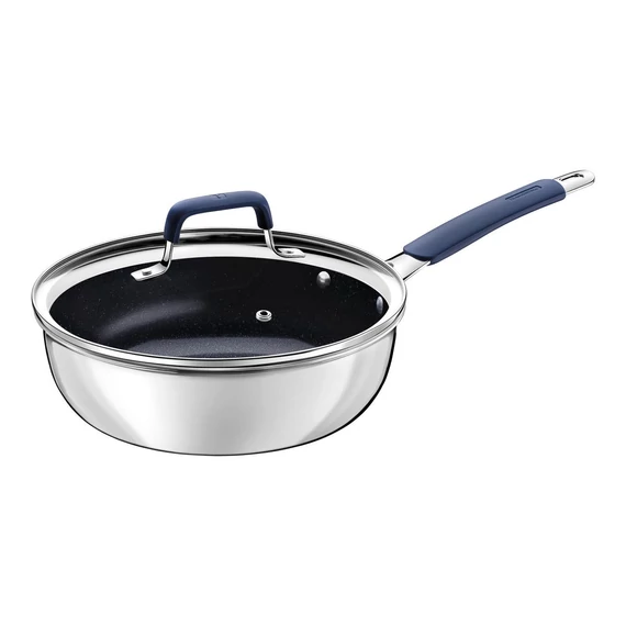 TRAMONTINA ROMAGNA ROZSDAMENTES ACÉL ÉS ALUMÍNIUM MÉLY SERPENYŐ FEDŐVEL, FEKETE KŐKERÁMIA BELSŐ BEVONATTAL, 24 CM, 3,1 L