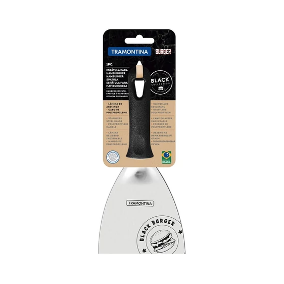 TRAMONTINA BLACK BURGER SPATULA ROZSDAMENTES ACÉL PENGÉVEL ÉS FEKETE POLIPROPILÉN NYÉLLEL, 10 CM